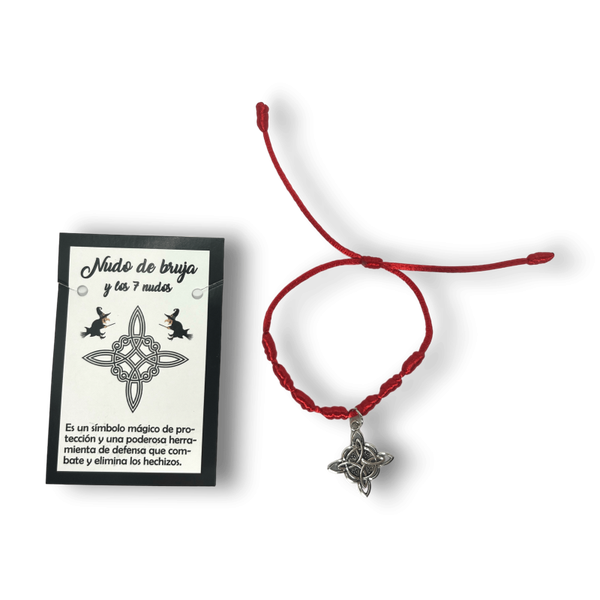 Pulsera Nudo de Bruja y 7 nudos cuerda roja
