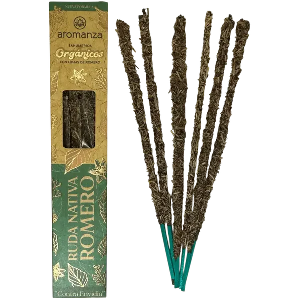 Sahumerio Orgánico Ruda Nativa y Romero con Hojas de Romero Aromanza Argentina - 6 varillas naturales - Contra Envidia