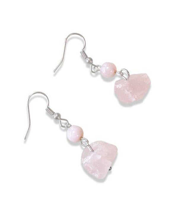 Pendientes plateados acero inoxidable con cuarzo rosa bruto