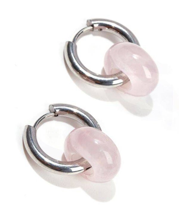 Pendientes Hope acero inoxidable Cuarzo Rosa