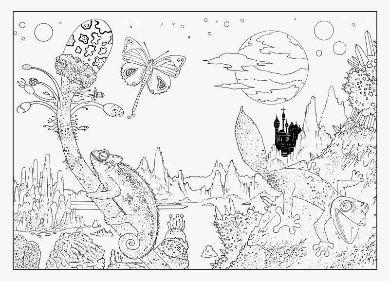 Soft Fruit. Chameleon. Line Drawing