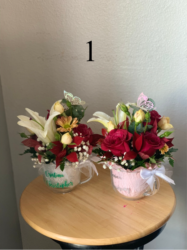 Personalized mug with flowers / Taza personalizada con flores