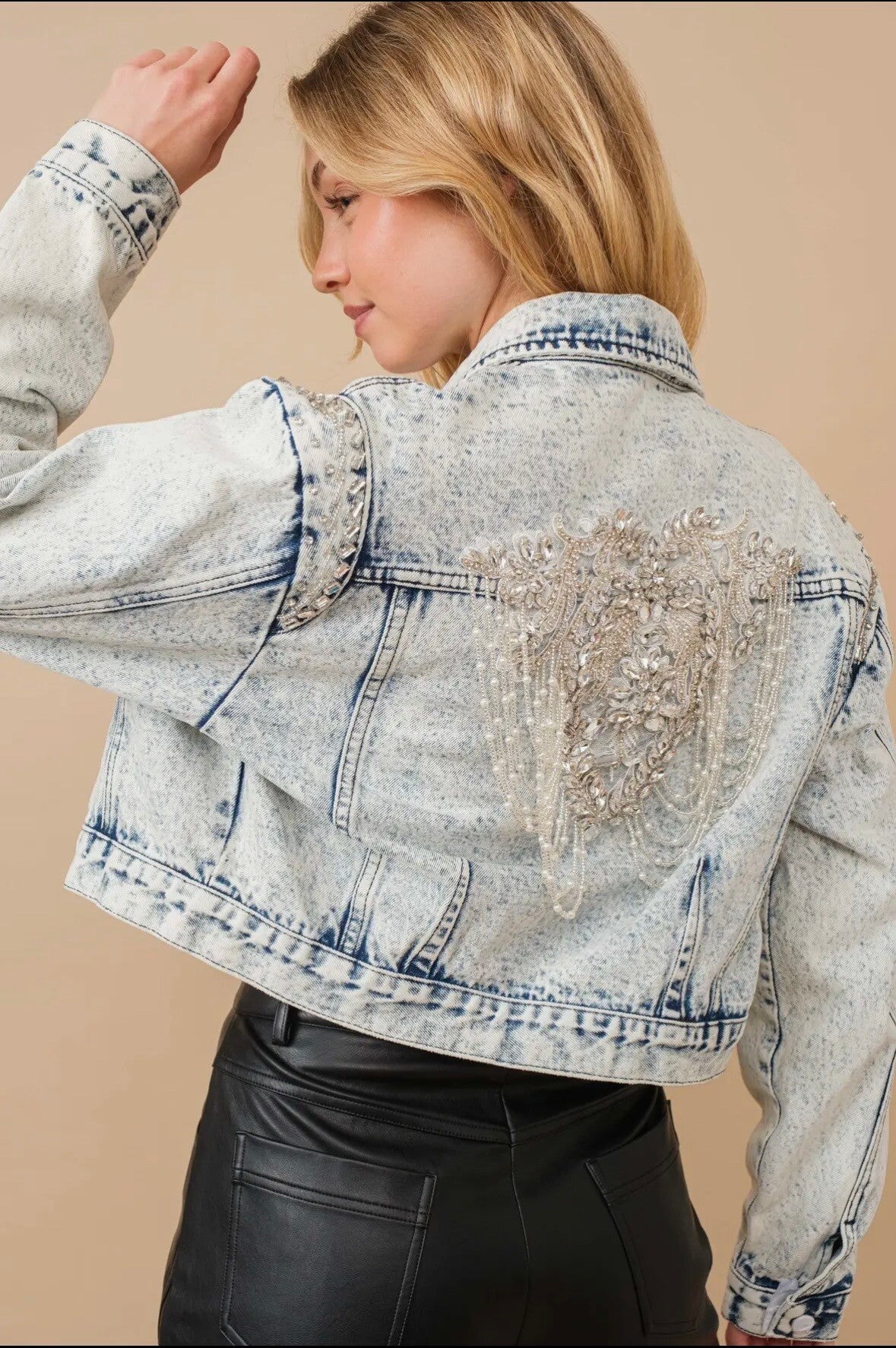 Embellished beading lace denim