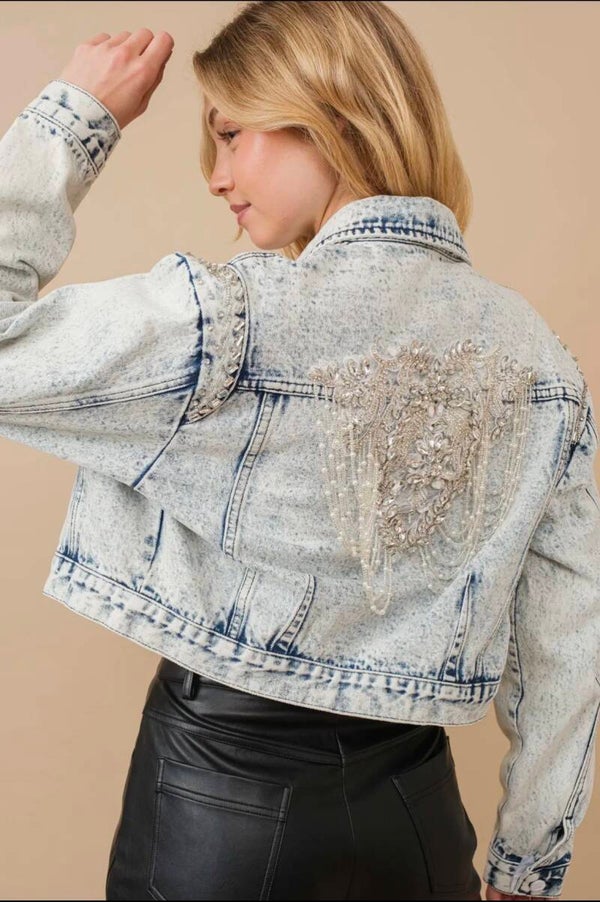 Embellished beading lace denim