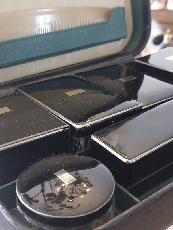 Art Deco Scheerbox – Compleet Toilettair Ensemble in Zwart Bakeliet