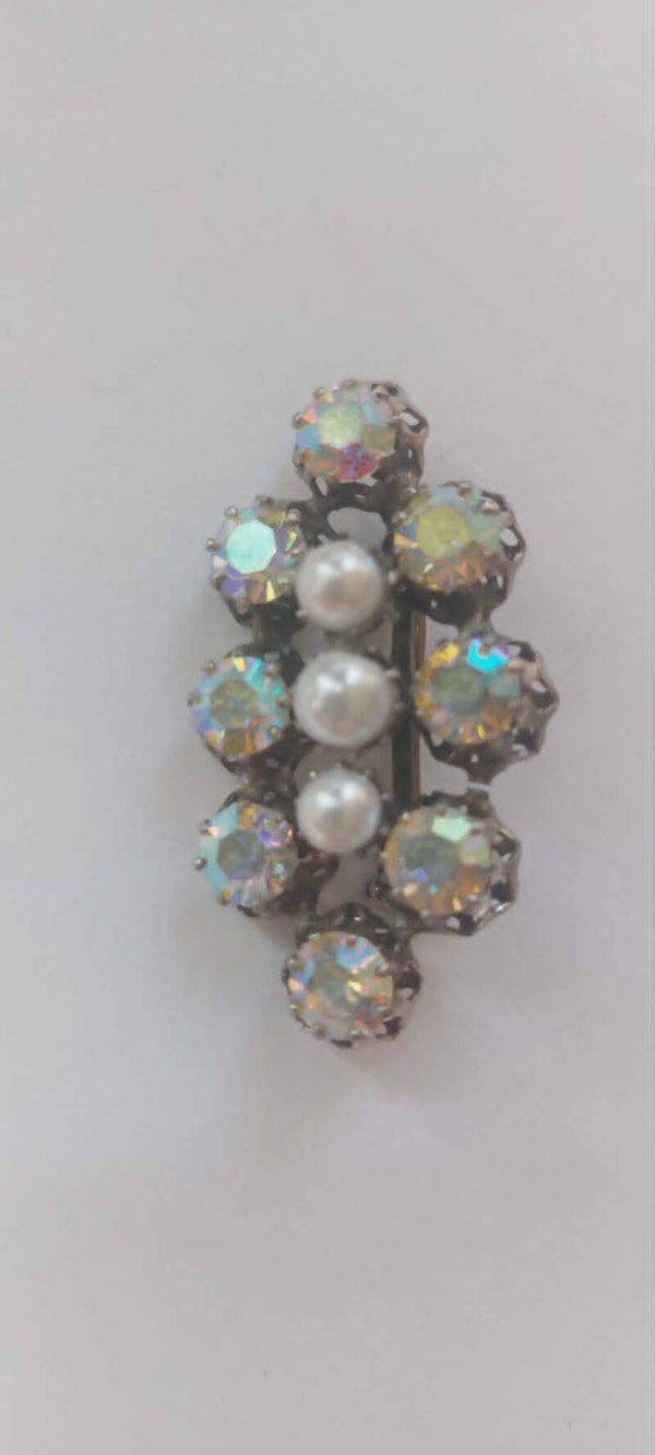 Broche met Parelrij en Aurora Borealis Strass – 4 cm – Bijoux
