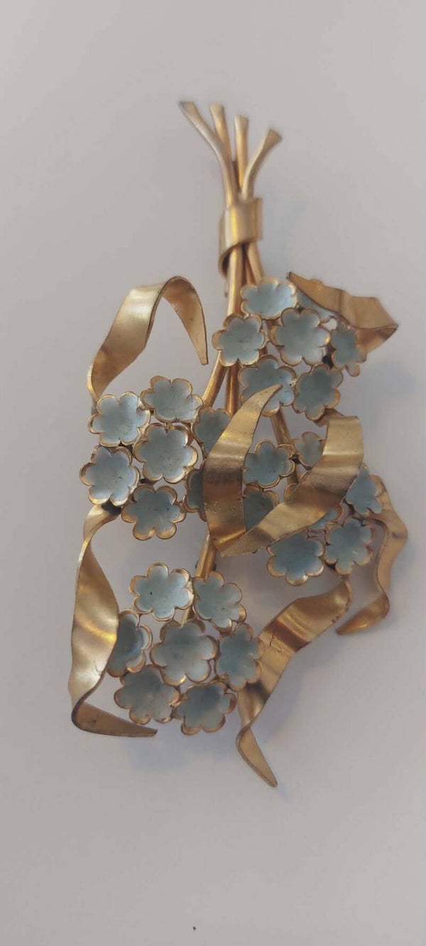 Broche met Strik & Emaille Bloemen – Costume Jewelry – Bijoux
