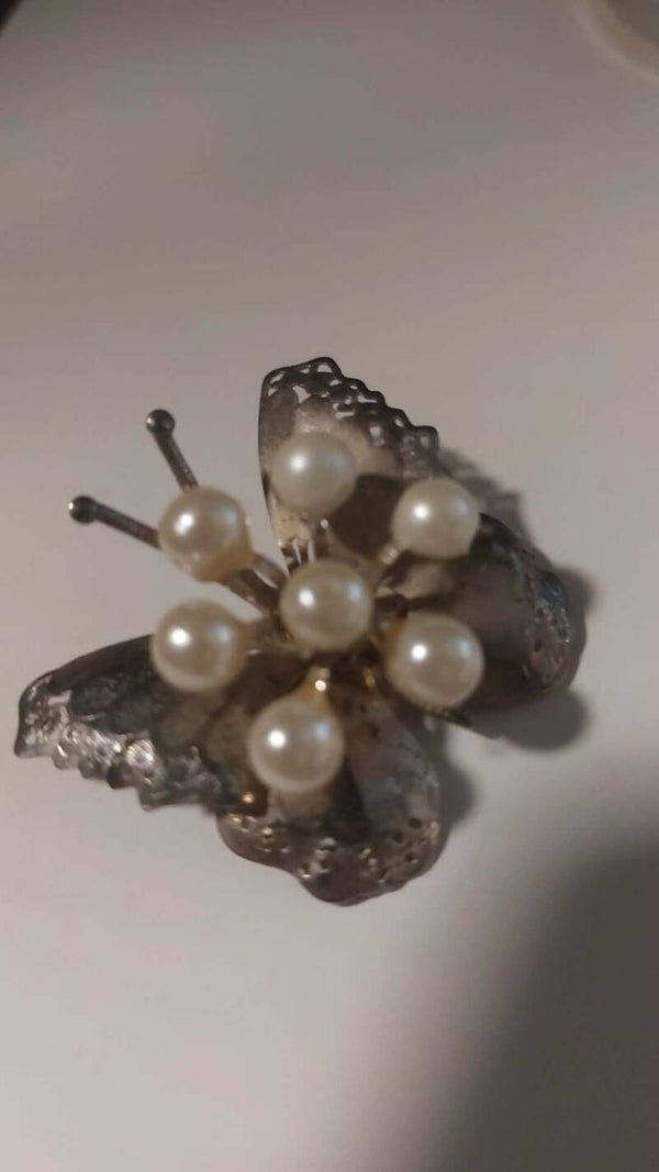 Vintage Vlinderbroche met Parel — Art Nouveau Revival