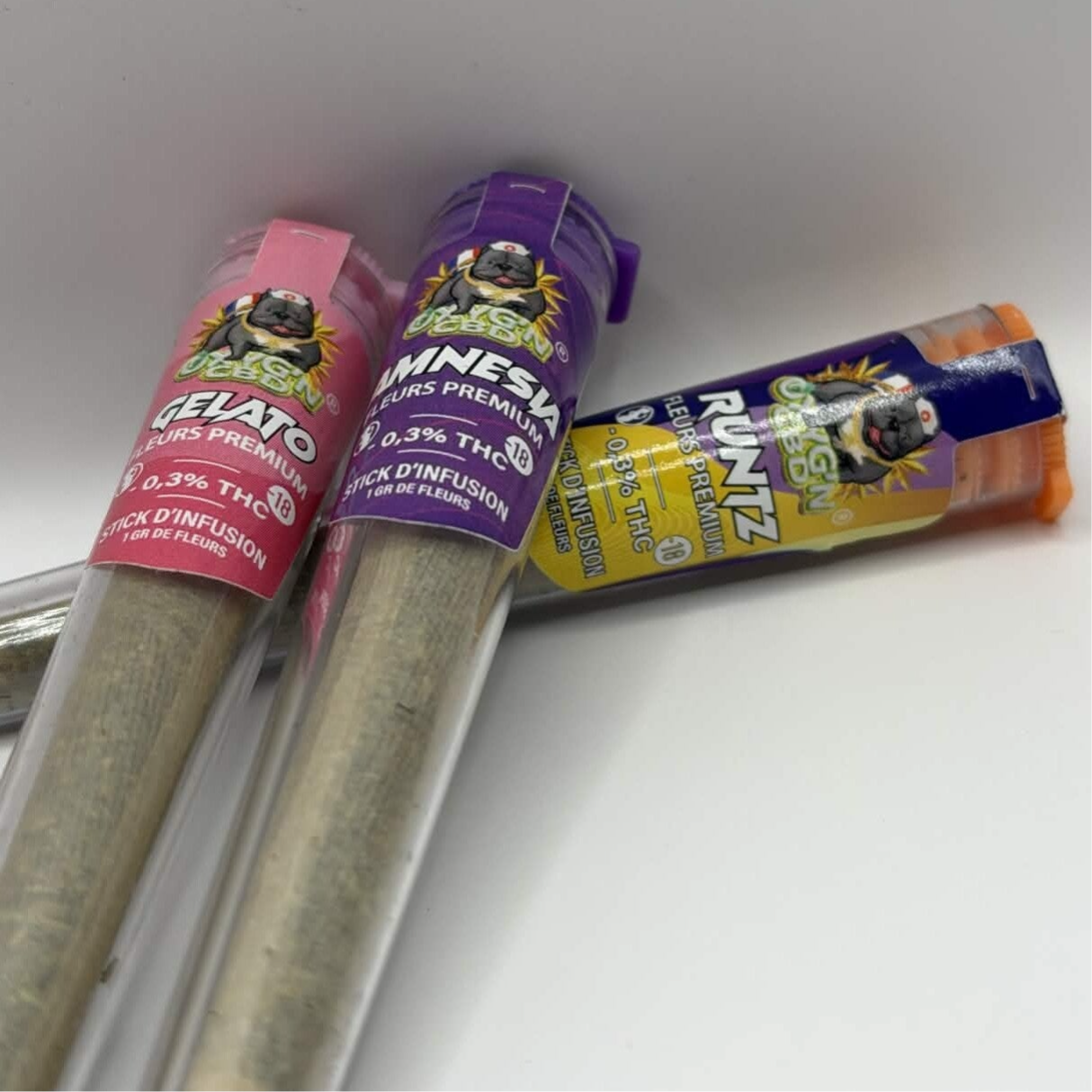 🔮 Pack Pré-Roll CBD – Gelato, Amnesia & Runtz – (Stick Infusion – 3x1g)