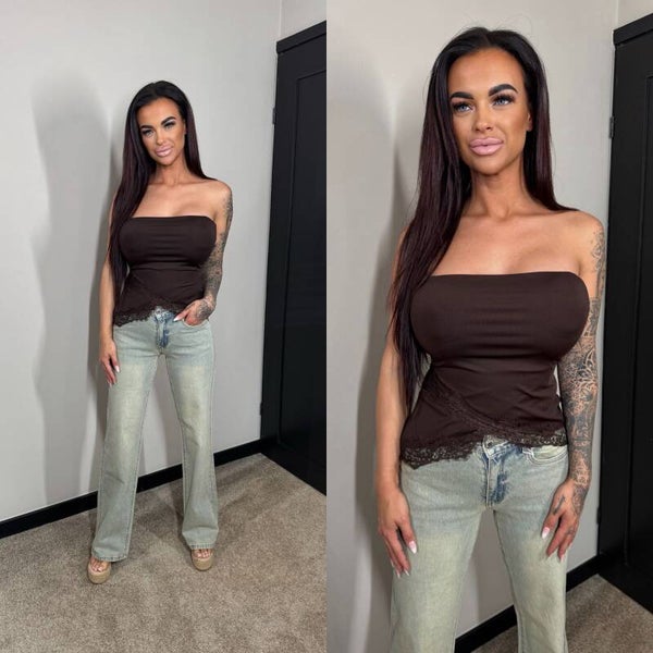 Silk off shoulder topje bruin