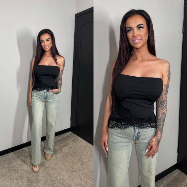 Silk off shoulder topje zwart