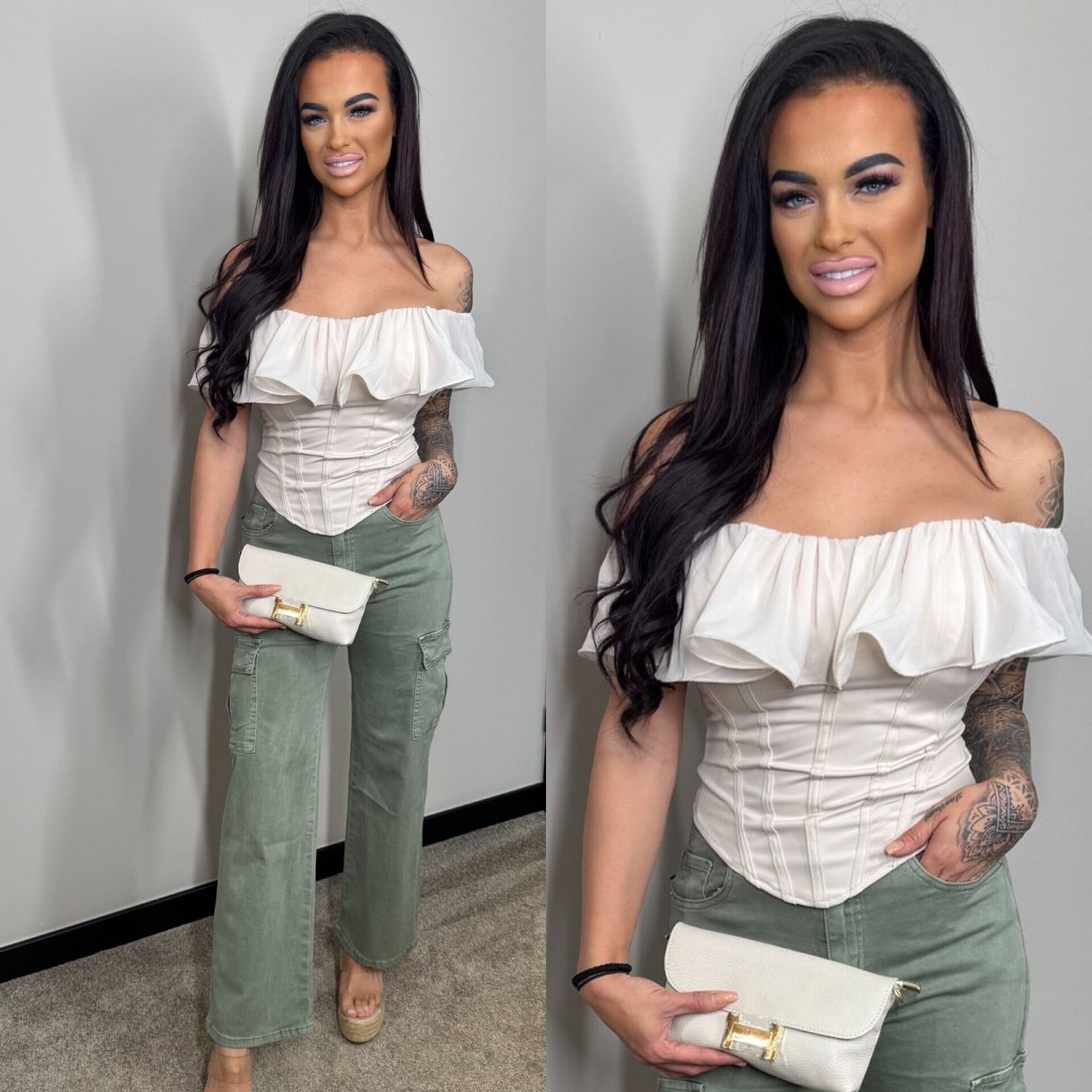 Off shoulder top crème fleur 12001