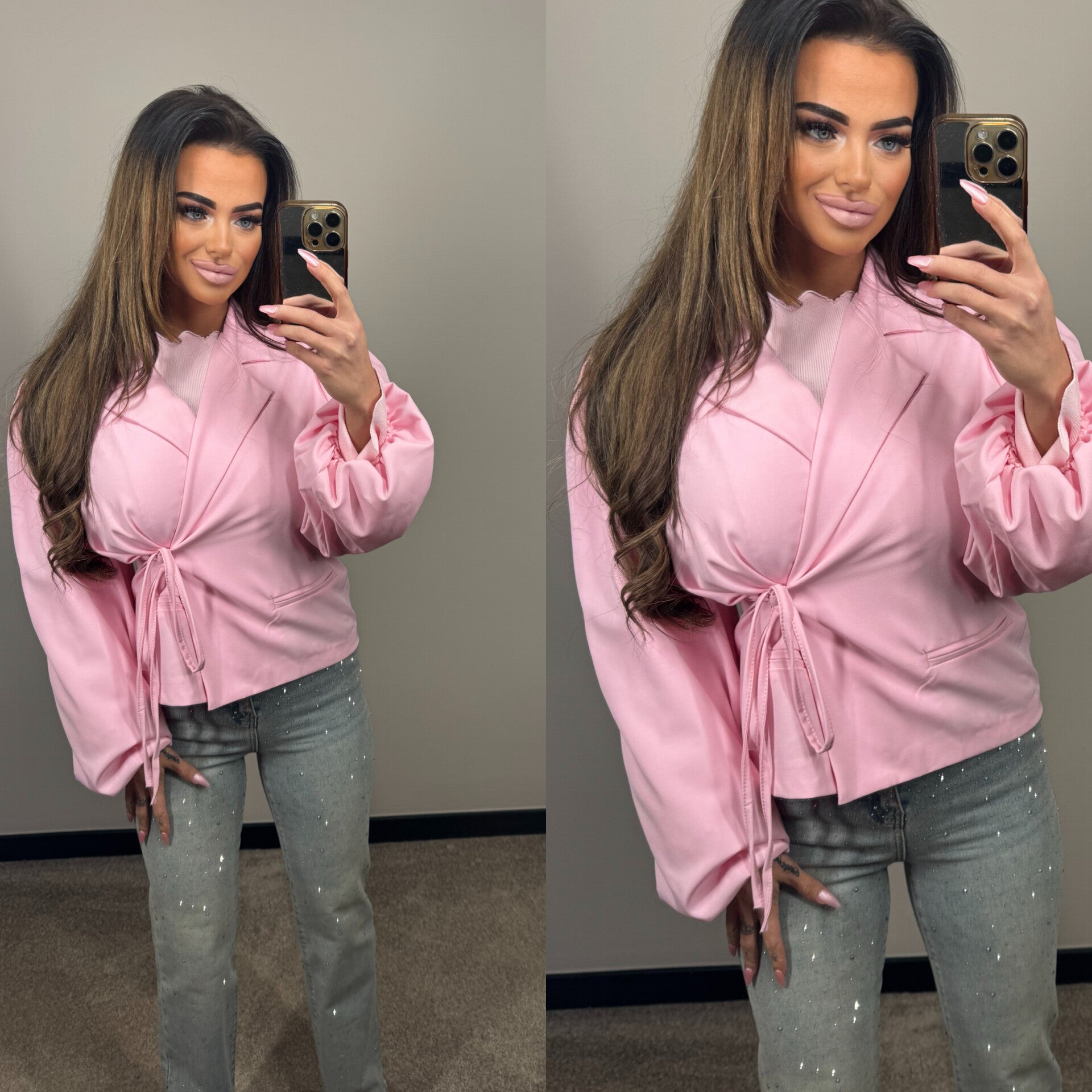 knoop blazer roze