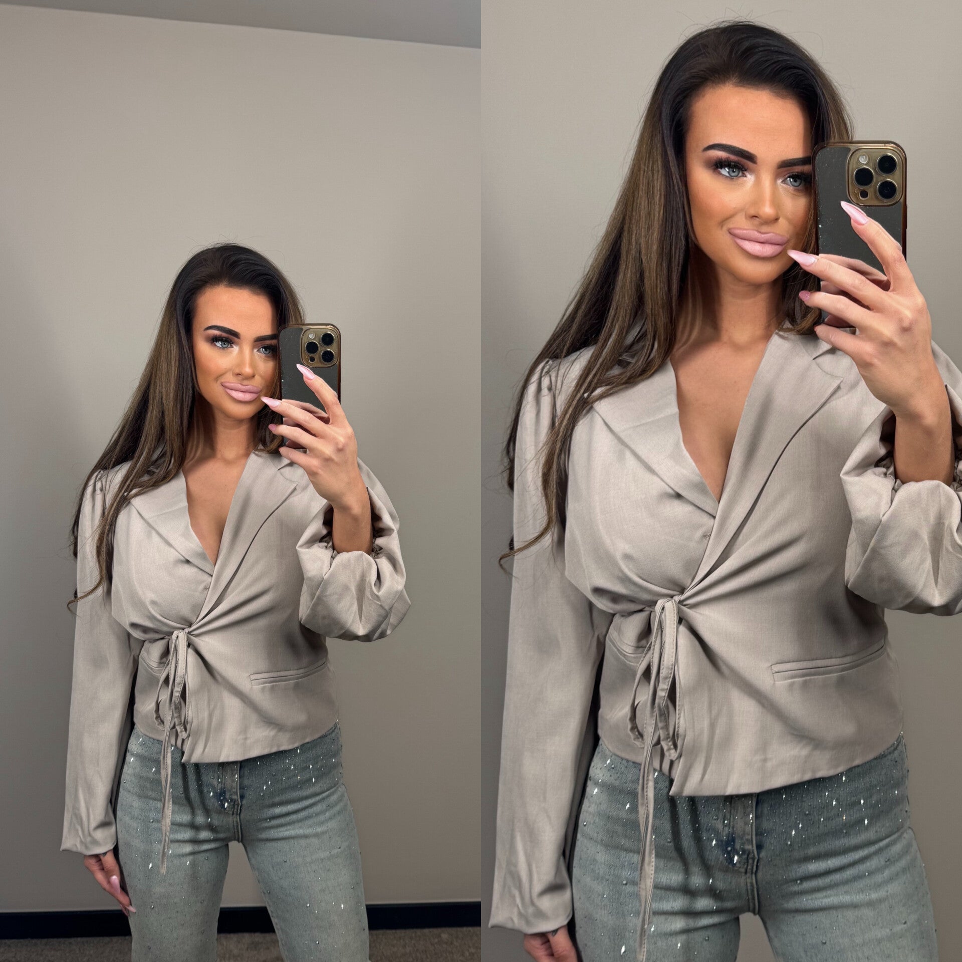 knoop blazer taupe