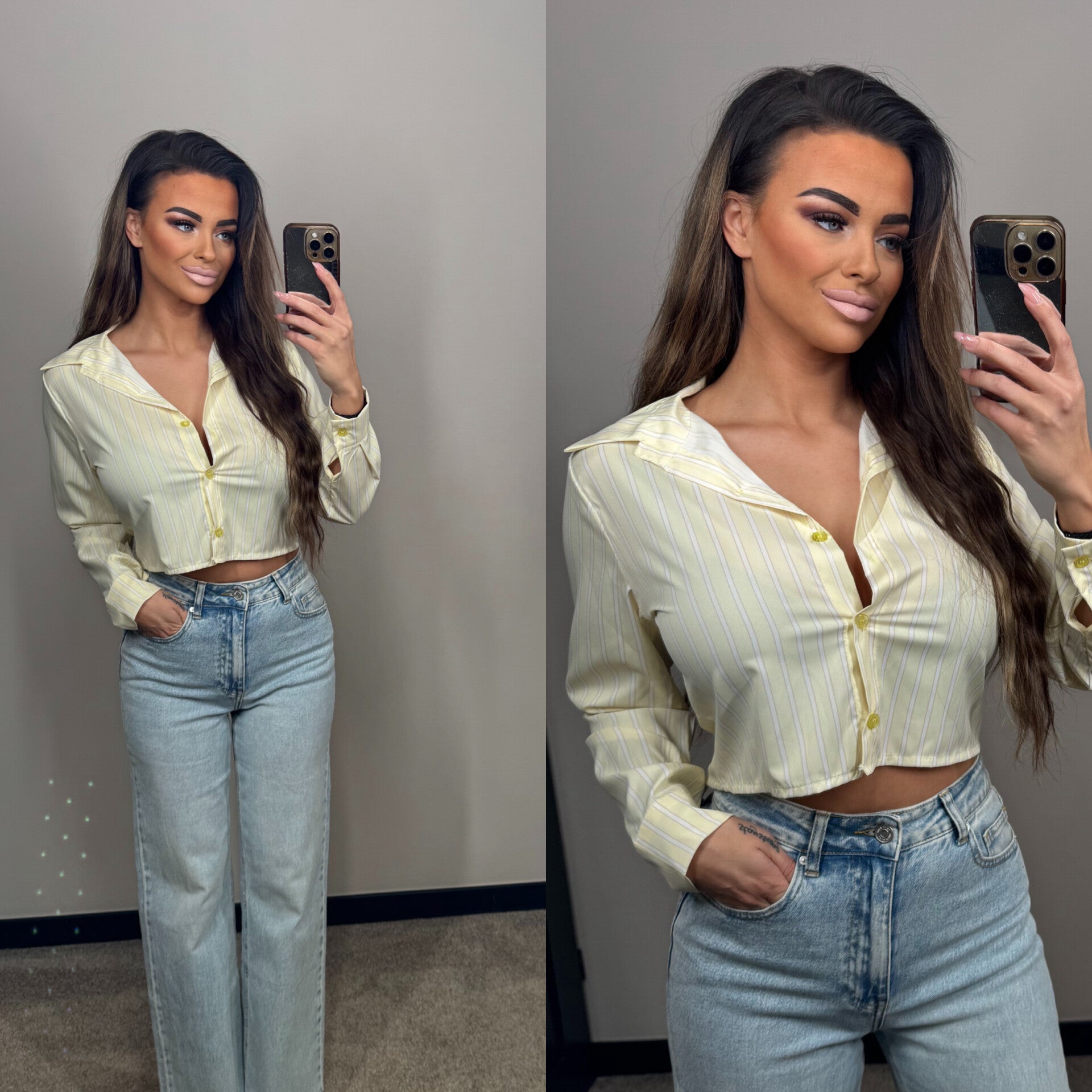 Korte blouse streep geel