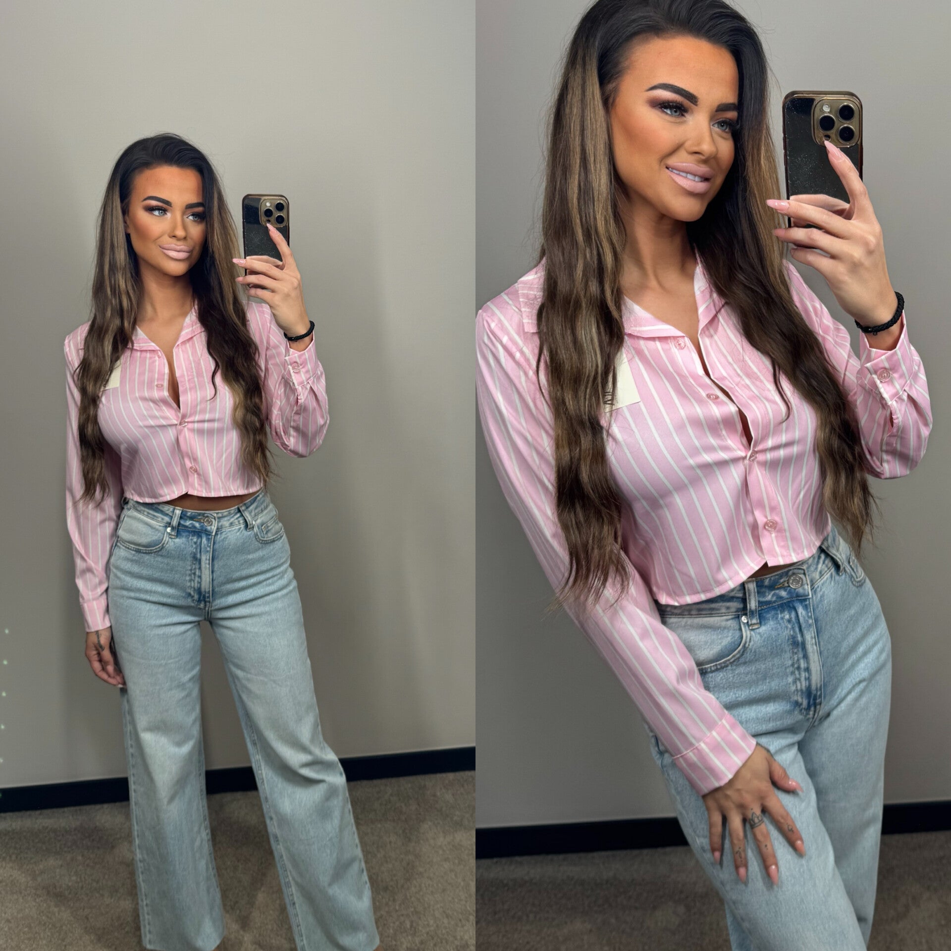 Korte blouse streep roze