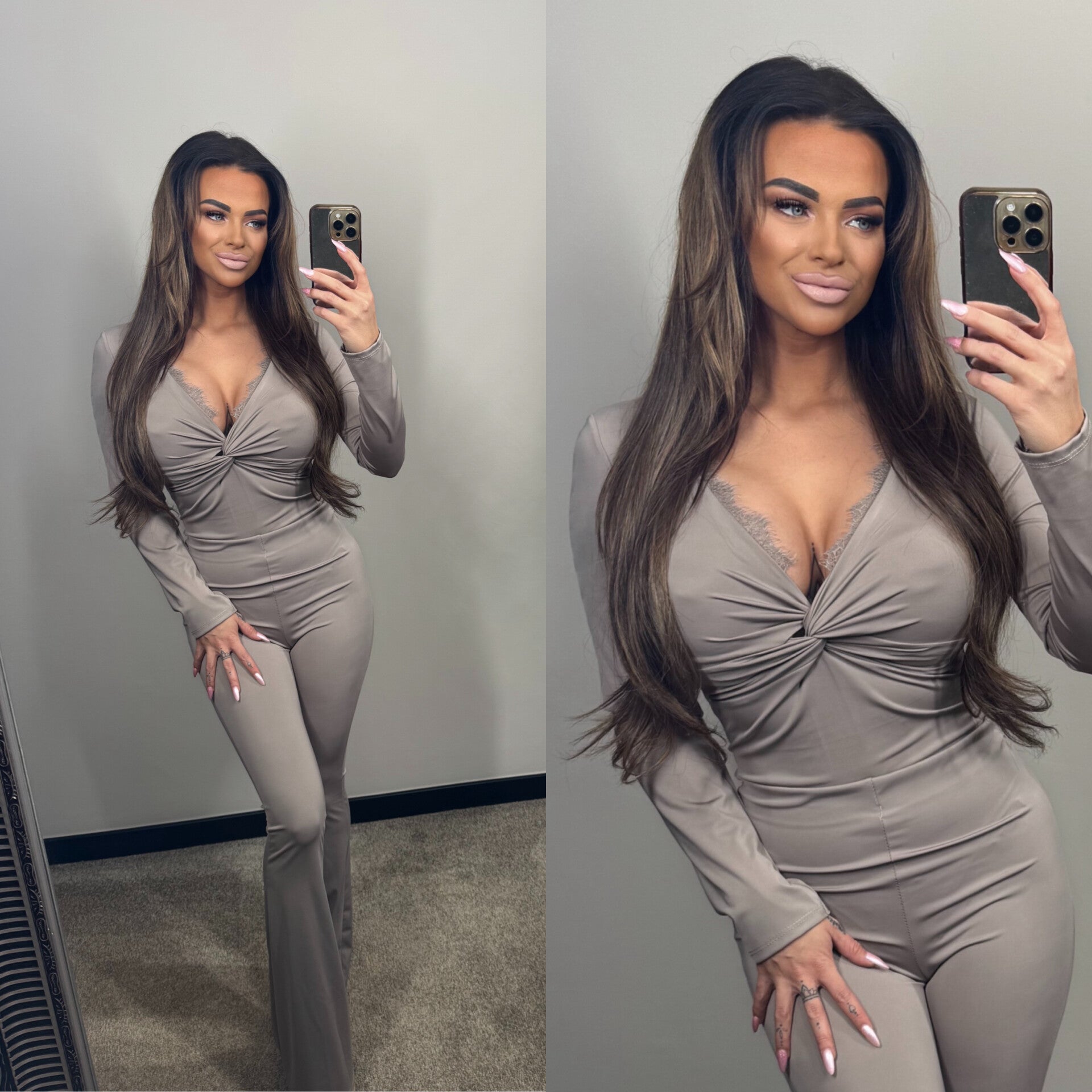 travel body taupe met kant/knoop 11595