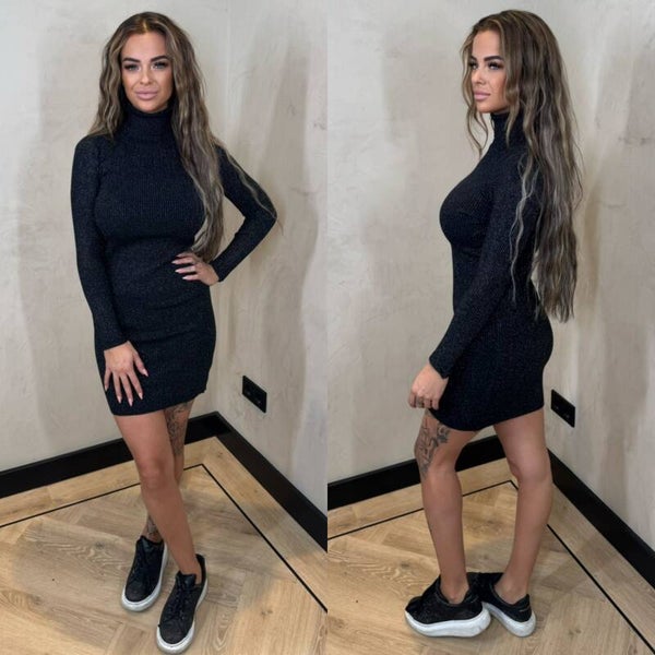 glitter col jurk zwart 18006