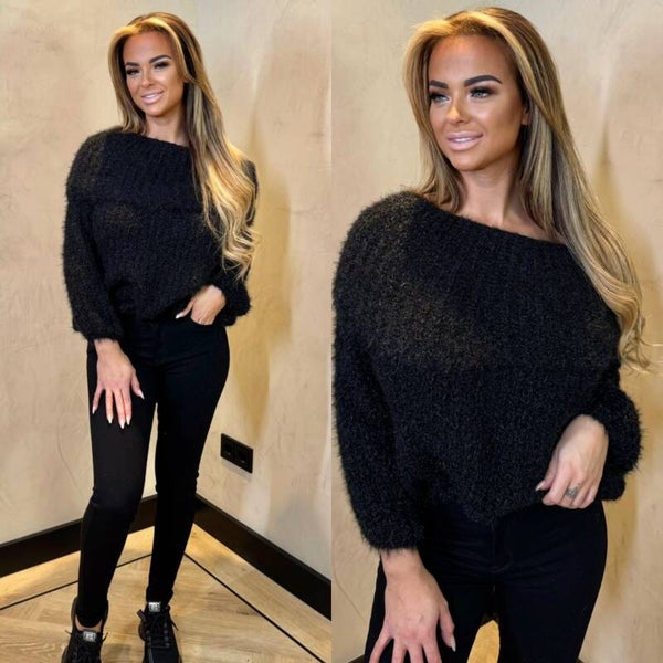 One shoulder col trui Davina zwart 25005