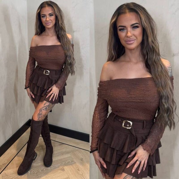 Off-shoulder Jayleigh kante top bruin 2543