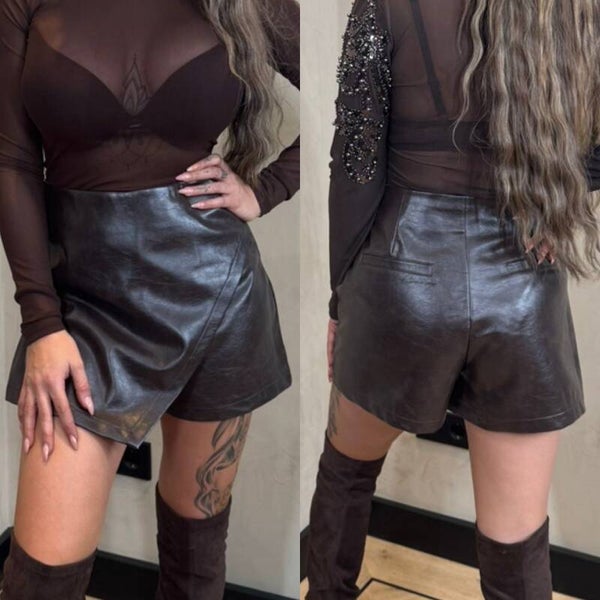 Lak broek/rokje Esmee bruin 250017