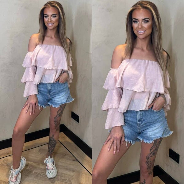 Noël off shoulder top roezel roze
