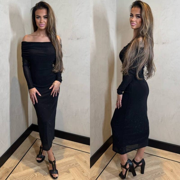 Diamond off-shoulder jurk zwart 231331