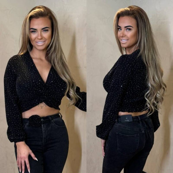 Elli glitter top met bloem riem zwart 23047