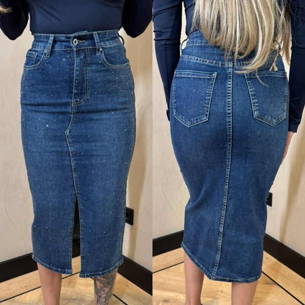 jeans rok strass bleu k9073