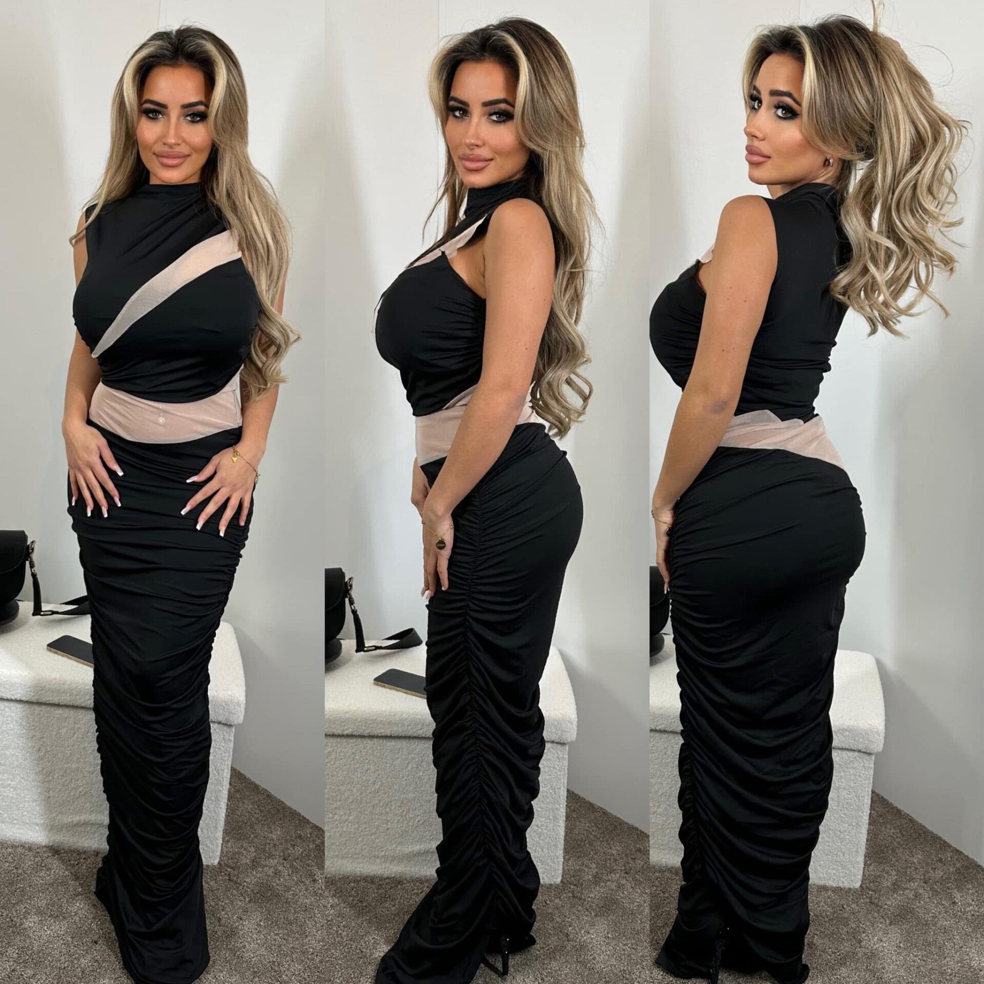 travel jurk zwart/beige 3312079