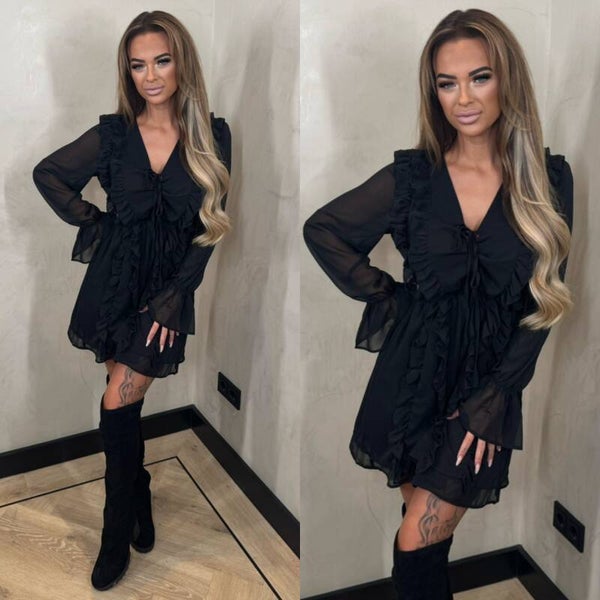 Charlotte ruffle dresses zwart 14-1495