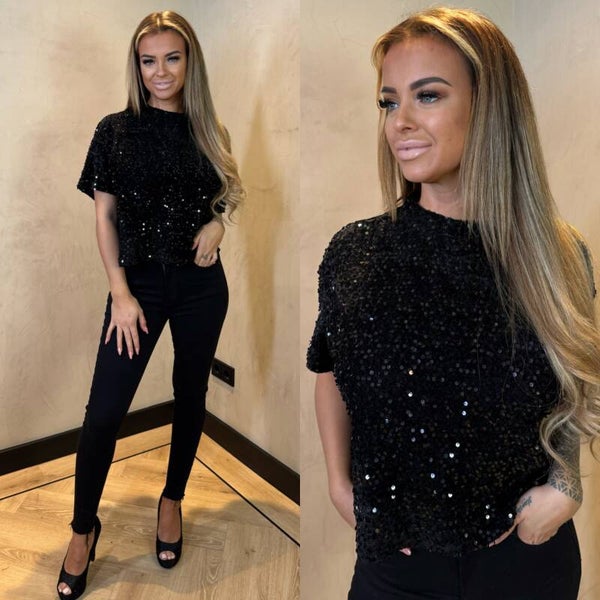 Everywere pailetten top zwart 230074
