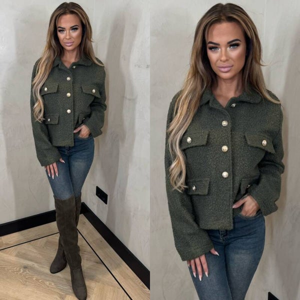 Amy teddy bomper jacket legergroen