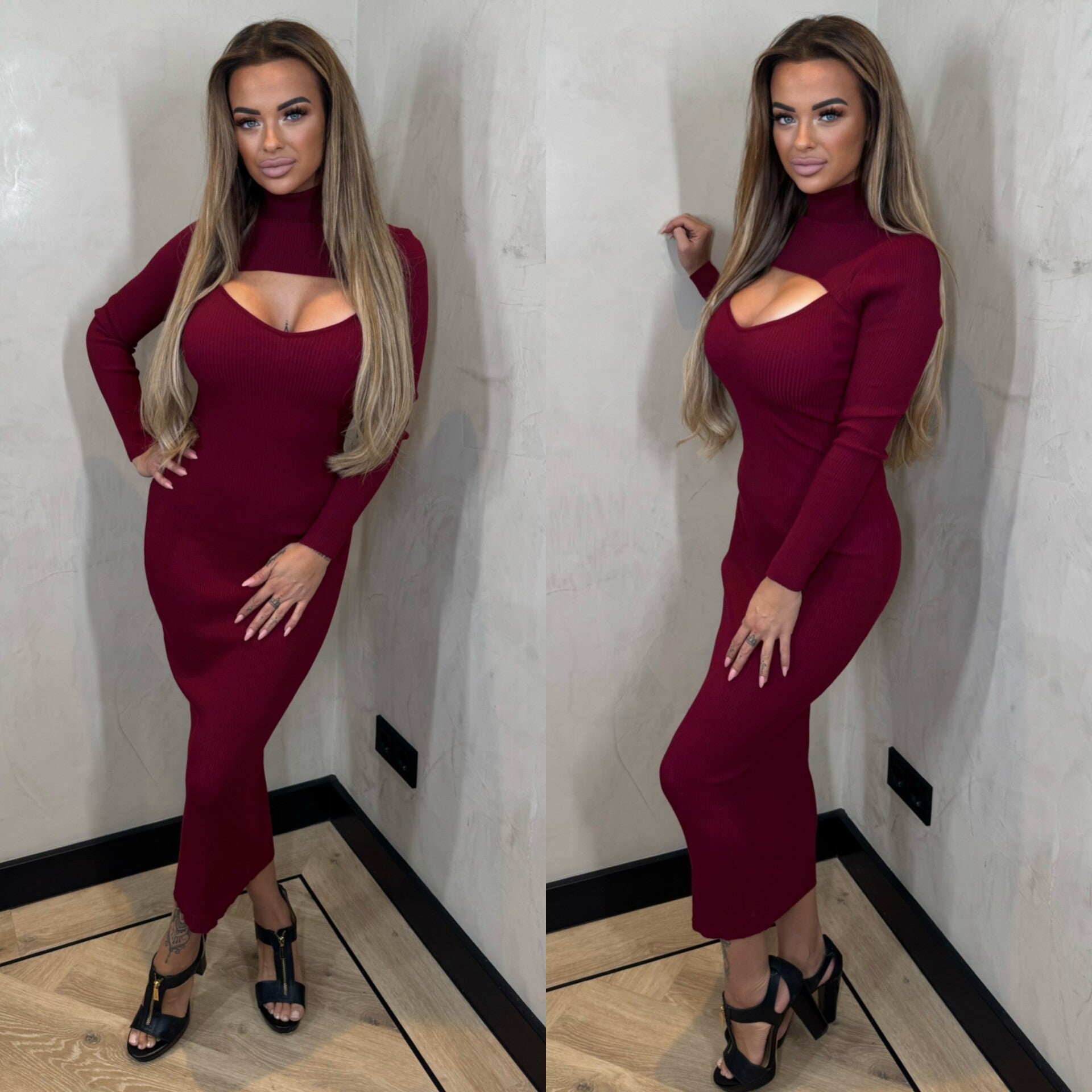 Lange jurk Neva bordeaux rood 2-669