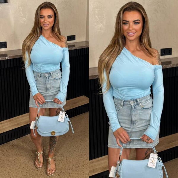 One shoulder top Levana blauw 23300
