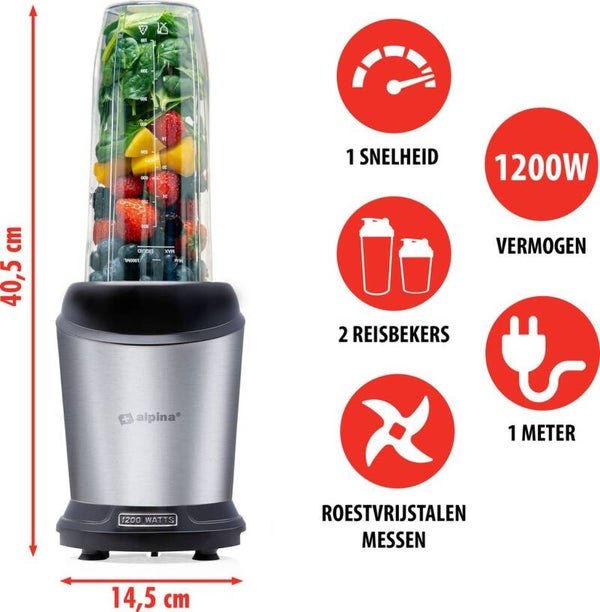 Alpina Smoothie Maker 1L RVS/Zwart