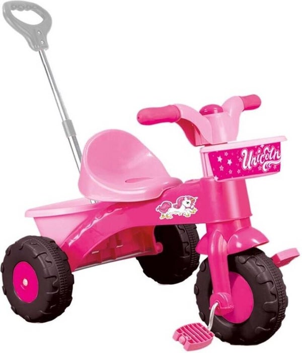 Dolu Eenhoorn Driewieler met Duwstang Roze