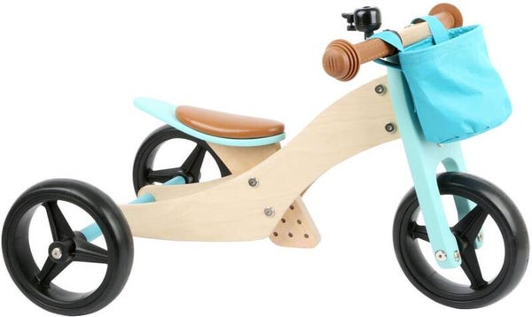 Small Foot - Houten Driewieler en Loopfiets 2in1 Turquoise