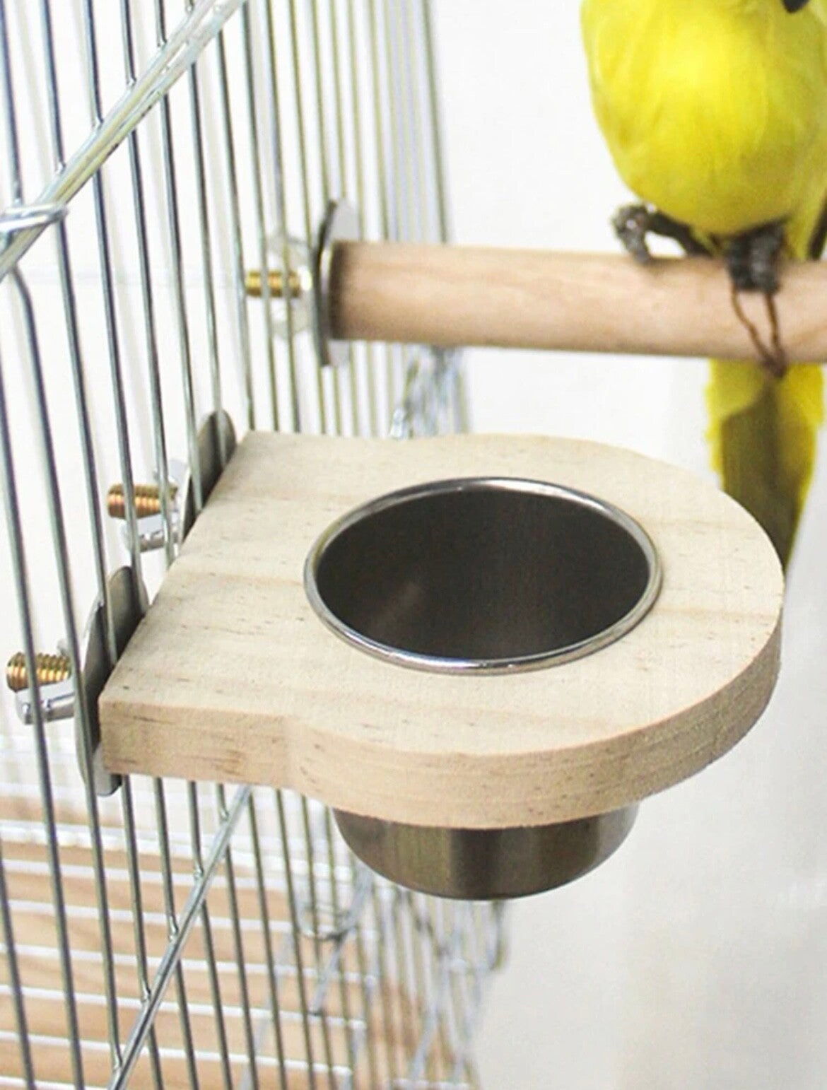 Houten vogel voer/drink bakje