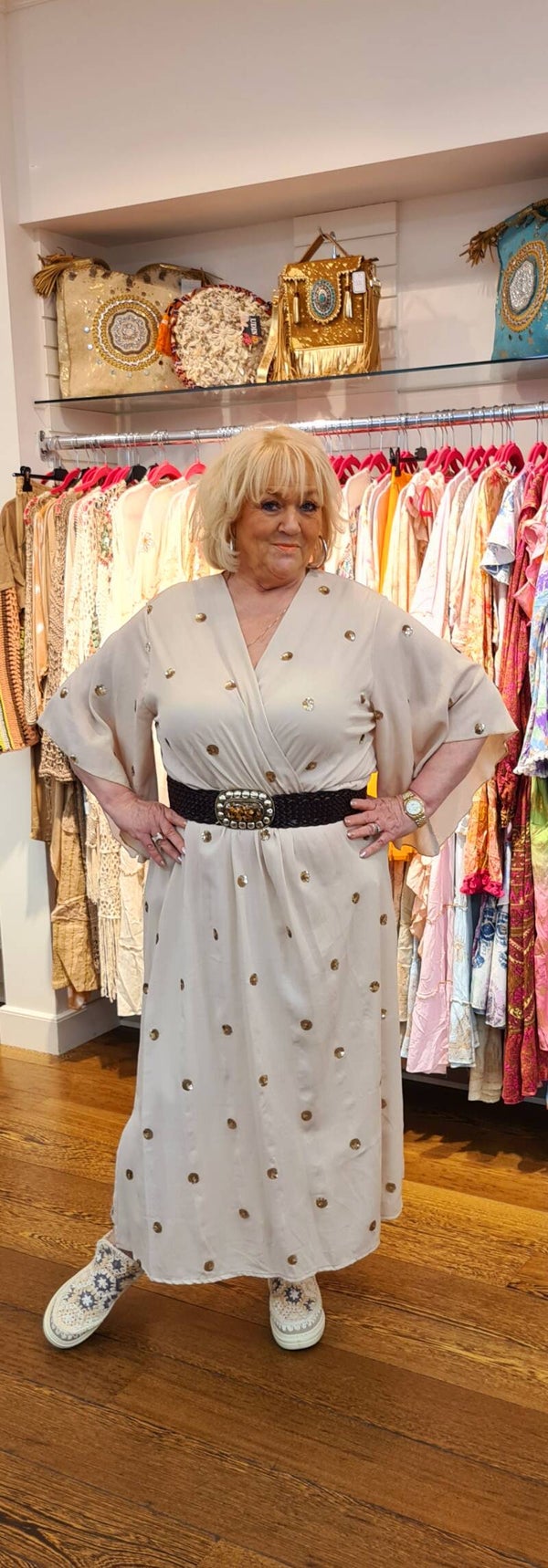 Ibiza boho dress golden drops +size