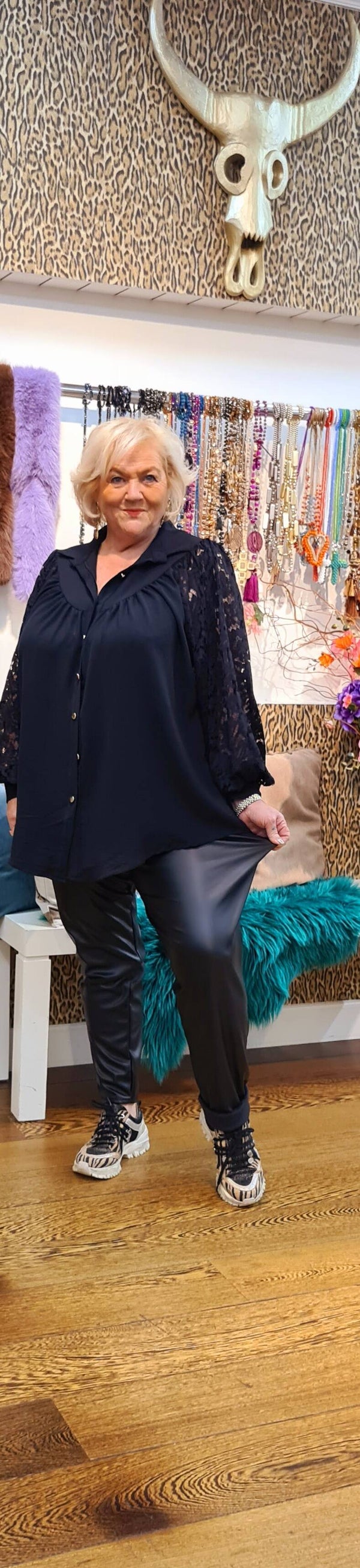 STUNTJE Leatherlook legging gevoerd