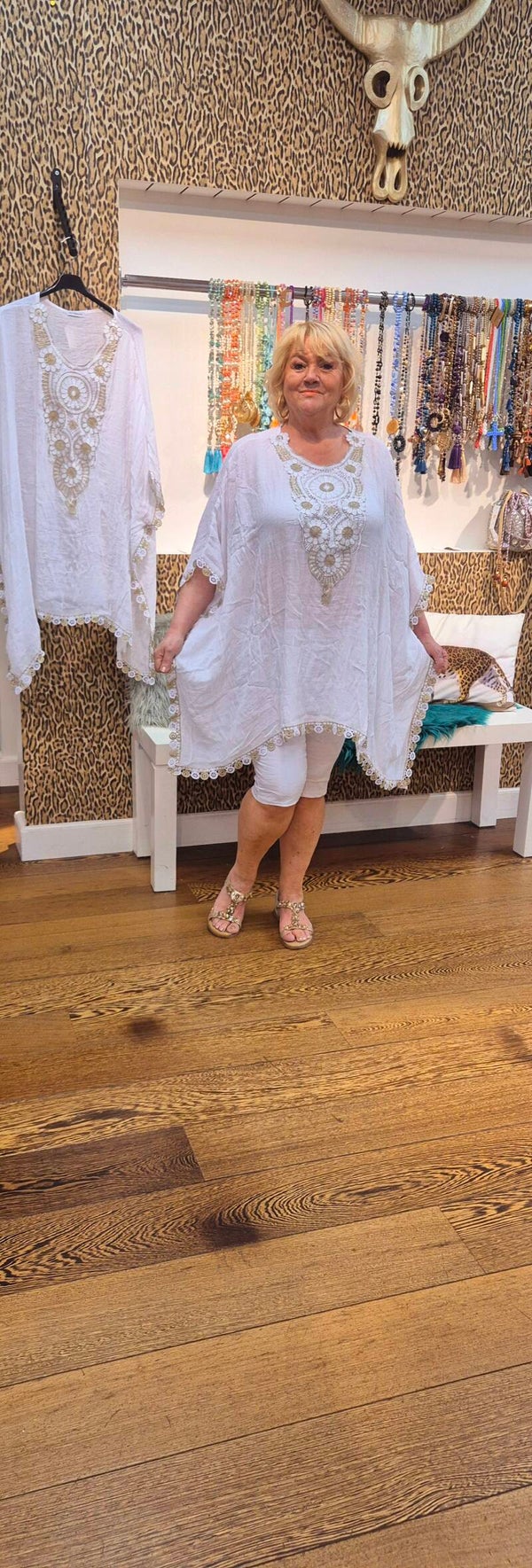 STUNTJE Kaftan goud/wit grande