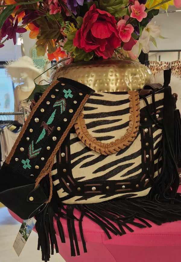 Suede en leren tas zebra