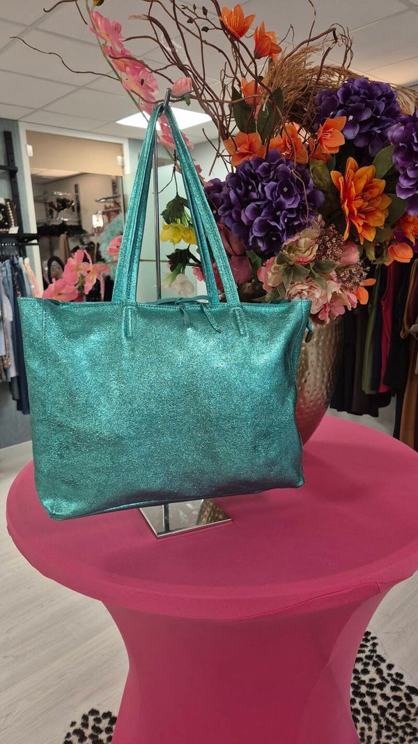 Leren metalic shopper