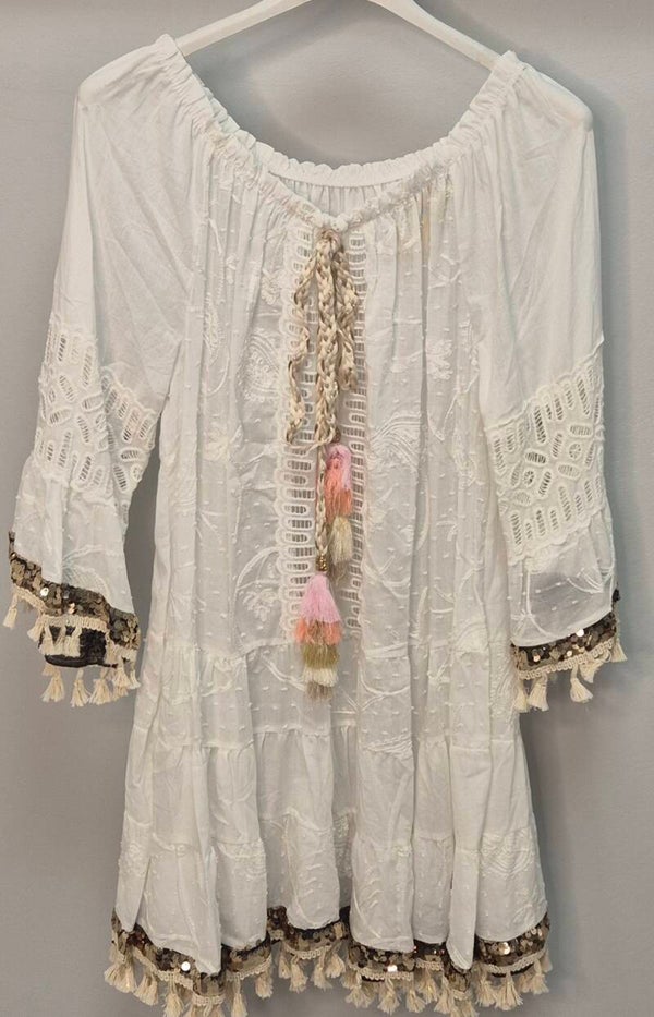 Ibiza boho tuniek roze kwast 1033