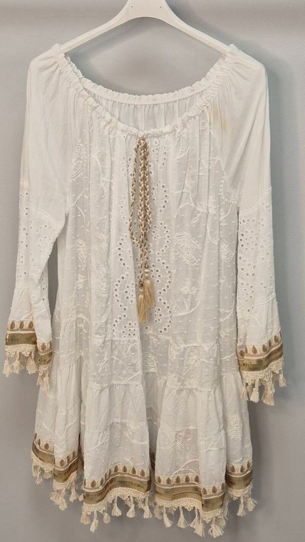 Ibiza boho tuniek goud kwast 1034