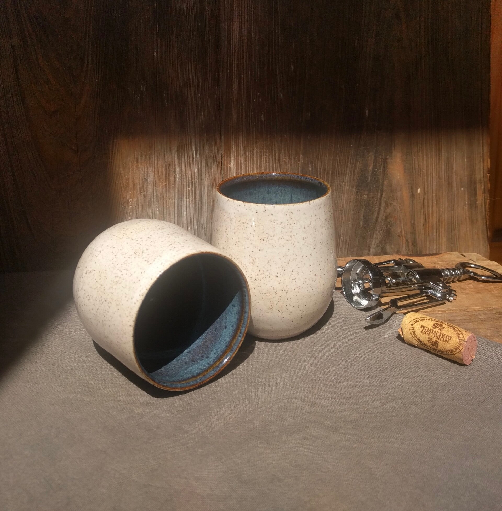 Set of Two Blue and White Wine Cups