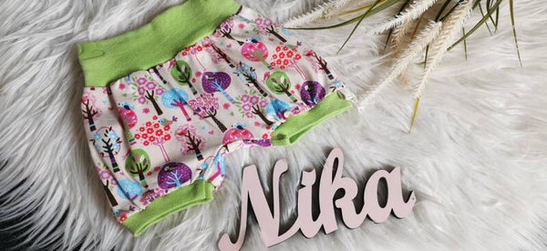 Pumphose kurz Bäume Vögel Gr. 56/62