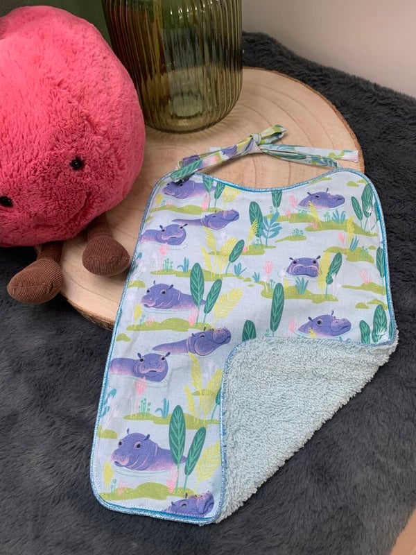 Bavoir Hippopotames (0-3ans) - Lurex Bleu