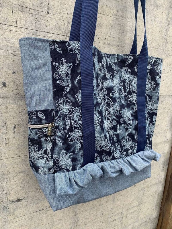 Jeans tas ruffle flower